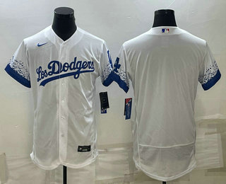 Men%27s Los Angeles Dodgers Blank White City Connect Flex Base Stitched Baseball Jersey->los angeles dodgers->MLB Jersey